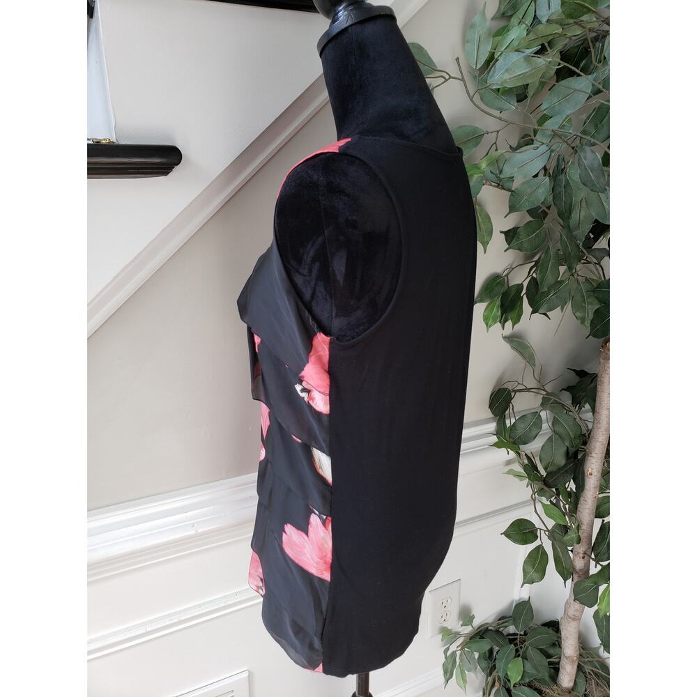 White House Black Market Tank Top Womens M Black Pink Floral Layered Scoop Neck - Picture 10 of 10